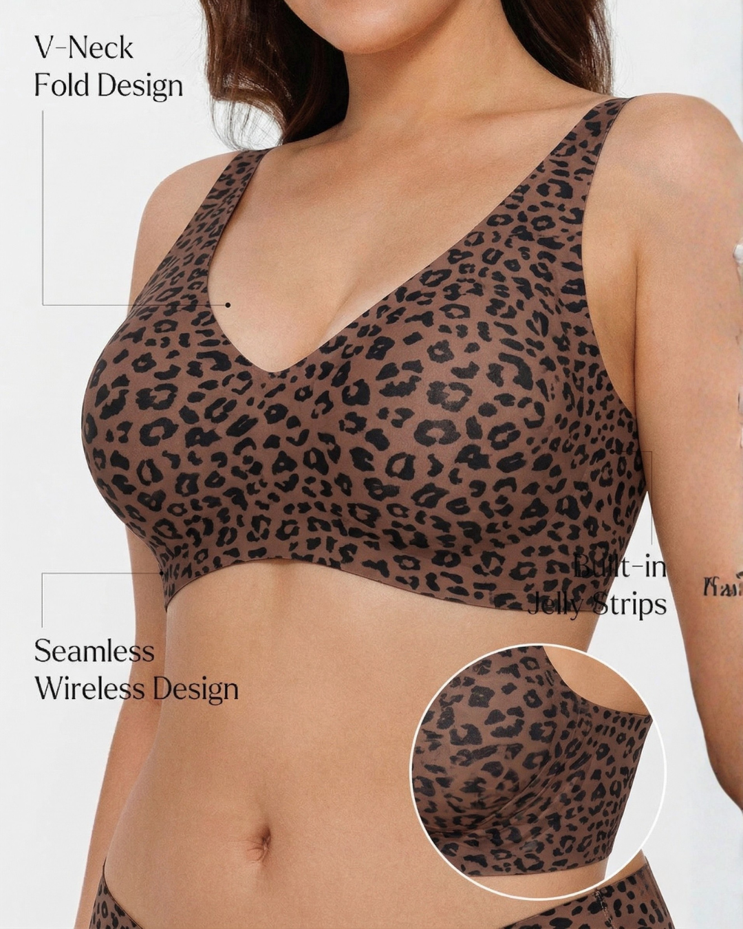 Seamless Wireless Jelly Leopard Contour Minimizer Support Bra