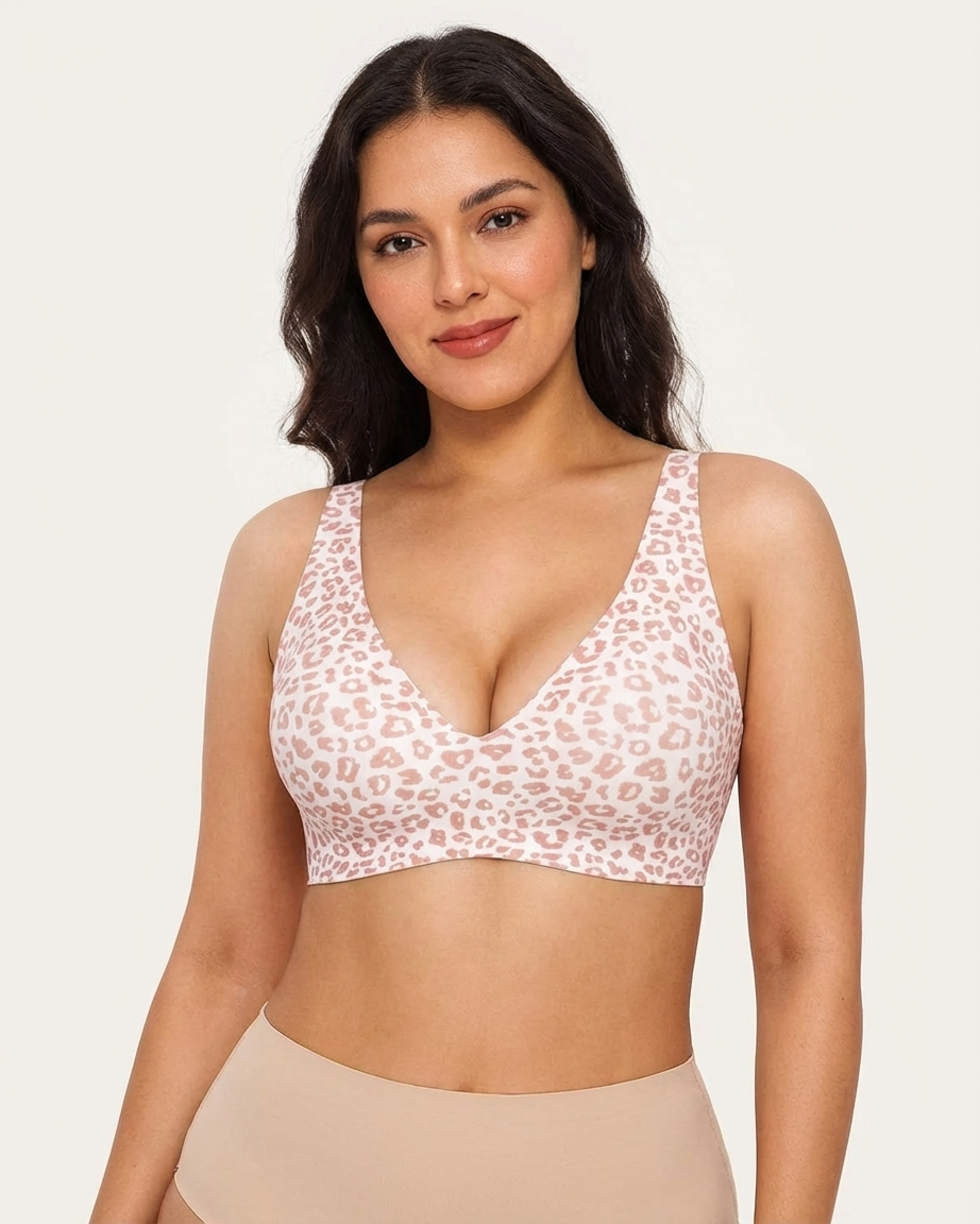 Seamless Wireless Jelly Leopard Contour Minimizer Support Bra